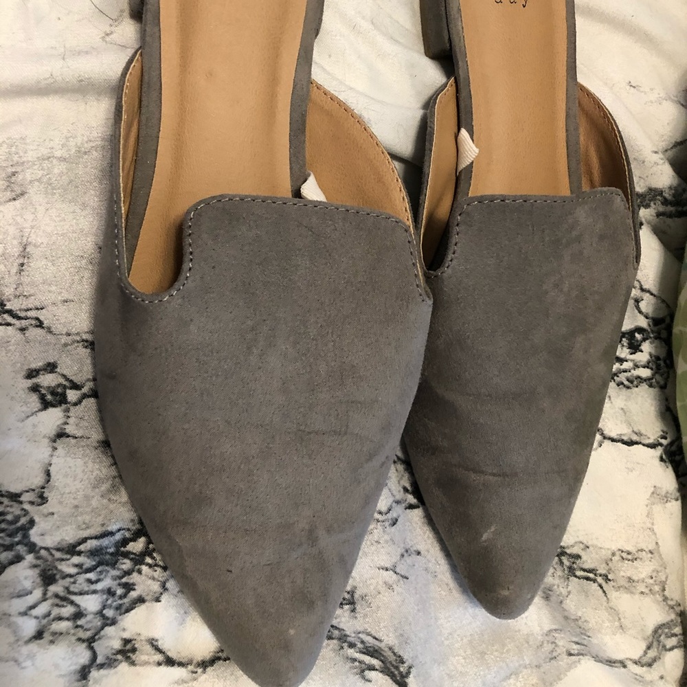 Grey suede like slides
